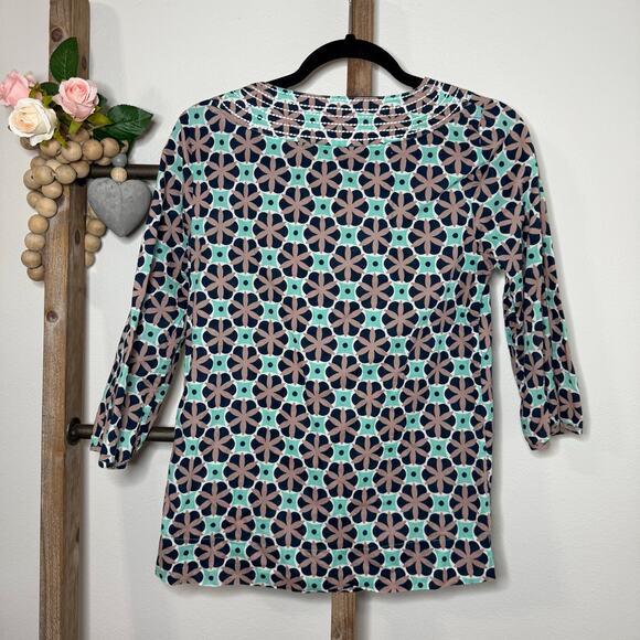 Boden‎ Geometric Medallion Print Cotton 3/4 Sleeve Blouse Size 4 - Picture 6 of 8